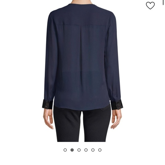 L’AGENCE Kyla Satin Silk  Trim Draped Blouse - Picture 9 of 12